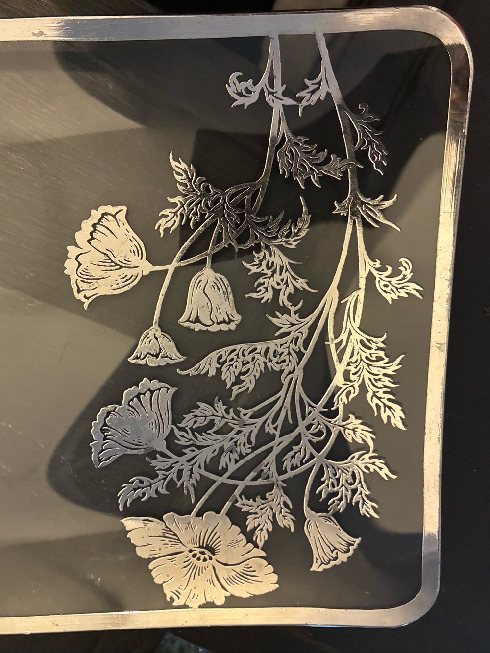 Vintage Silver City Poppy Floral Glass Vanity Tray| Cottagecore Grandmillennial - Picture 5 of 9